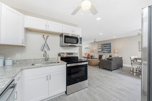 Fridge, microwave, dishwasher, coffee/tea maker