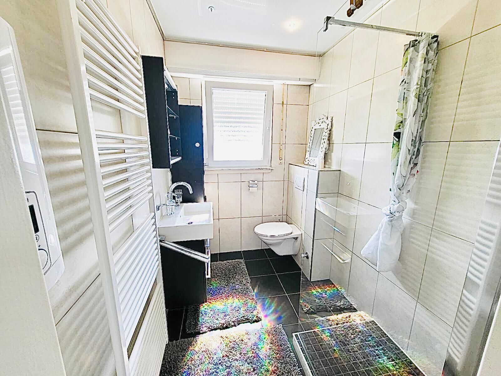 Baño pequeño con inodoro, lavabo y zona de ducha.