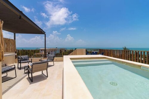 Pool view loft steps away from the beach - B102


