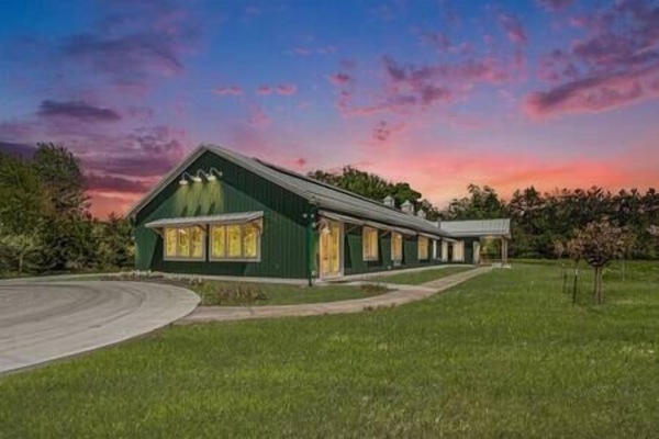 Beautiful Michigan sky at twilight. Illuminated cupolas can change color for holidays.