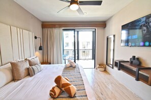 ดีลักซ์อพาร์ทเมนท์, 1 ห้องนอน, ระเบียง | เครื่องนอนระดับพรีเมียม, เตารีด/โต๊ะรีดผ้า, Wi-Fi ฟรี, ผ้าปูที่นอน