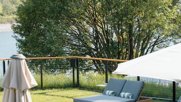 Outdoor pool, pool umbrellas, pool loungers