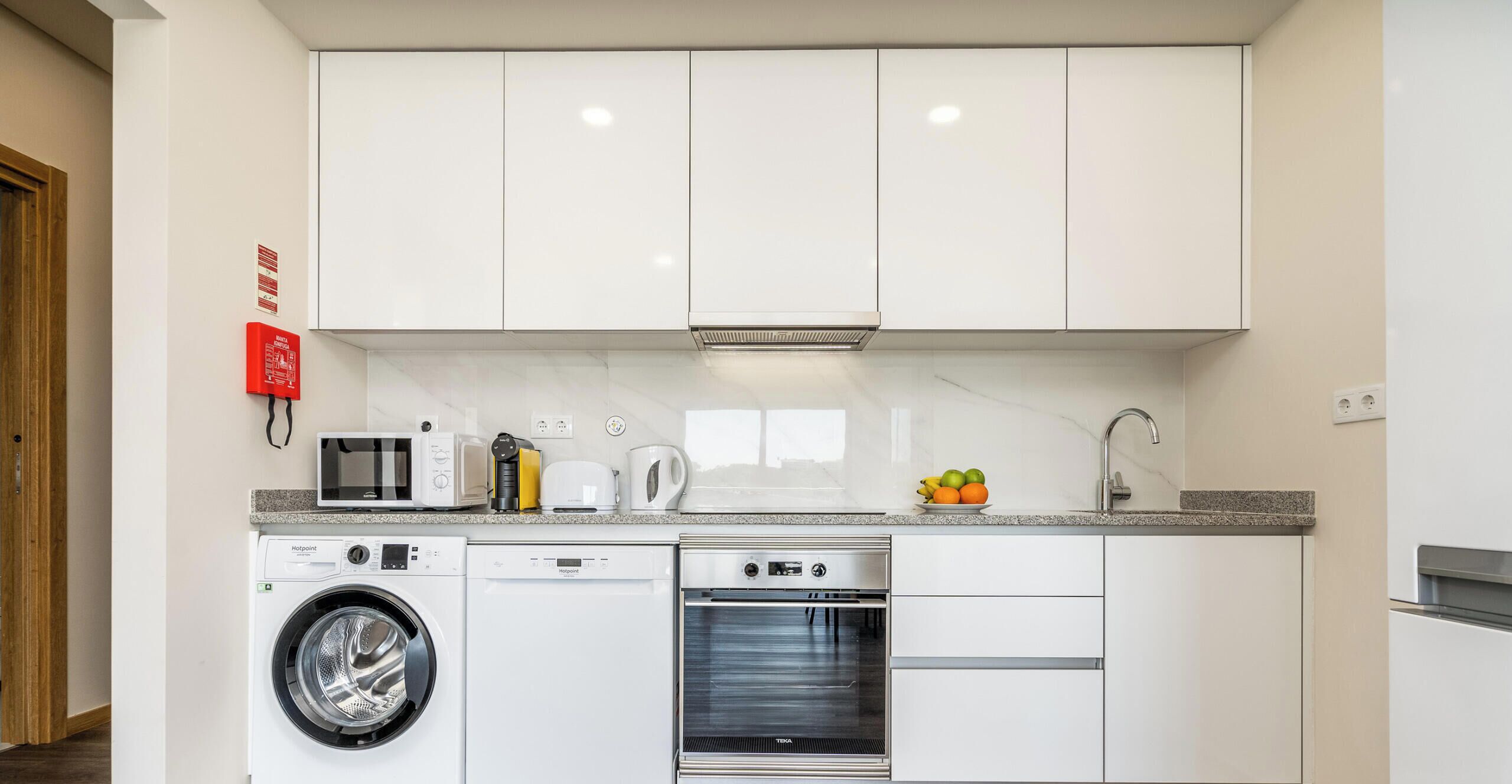 Fridge, microwave, oven, dishwasher