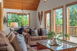 Smart TV, fireplace, DVD player, books