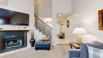 TV, fireplace, foosball