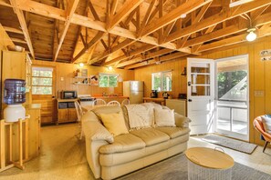TV, fireplace, books - Private Dock on Messalonskee Lake: Cozy Cottage! (Sidney)