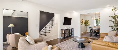 TV, fireplace, offices, computer monitors