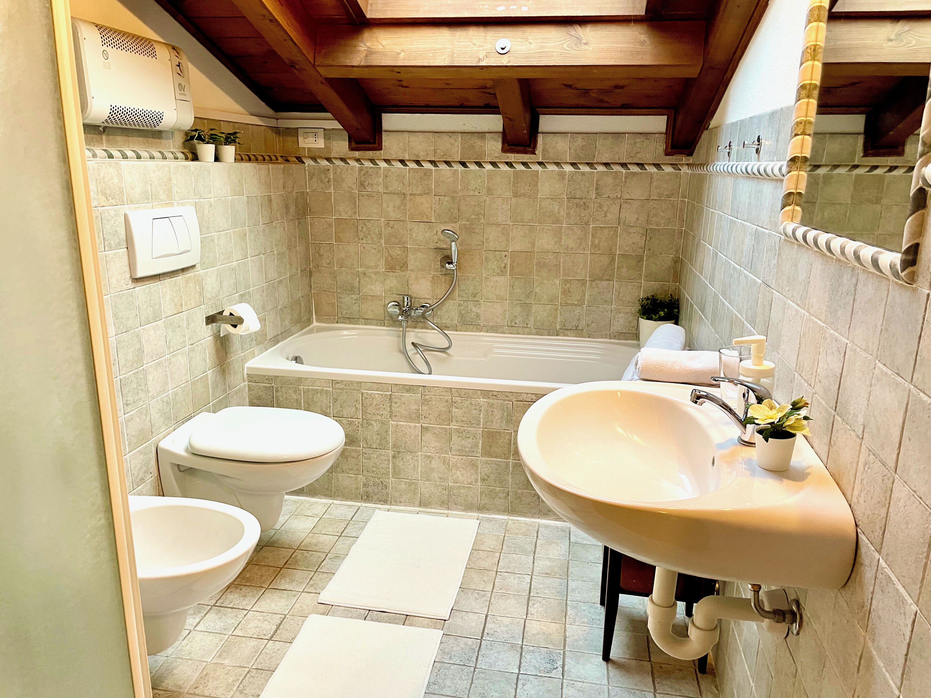Haartrockner, Bidet, Handtücher, Seife
