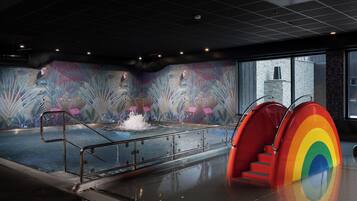 Indoor pool, outdoor pool, open 8:00 AM to midnight, pool loungers