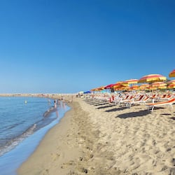 Plage privée, chaises longues, parasols