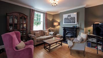TV, fireplace, DVD player, books
