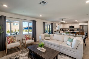 Smart TV, fireplace, table football, ping pong