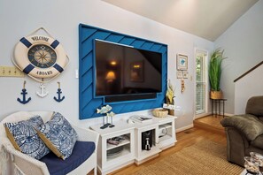 TV - Sunkissed: Comfy Cottage with Ocean Views and Close Beach Access (Oak Island)