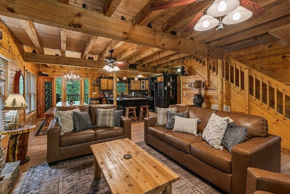 Cabin, Multiple Beds, Hot Tub, Mountain View (Bear Haven Retreat) | Living area - Rustic Cabin in Woods w/ Hot Tub & Games! (Sevierville)
