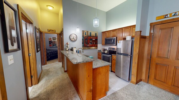 Fridge, microwave, oven, dishwasher