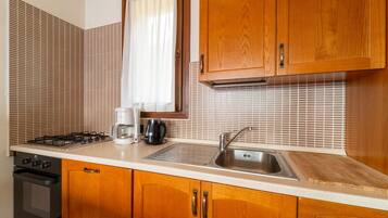 Apartment, Lake View | Private kitchen | Fridge, microwave, oven, stovetop