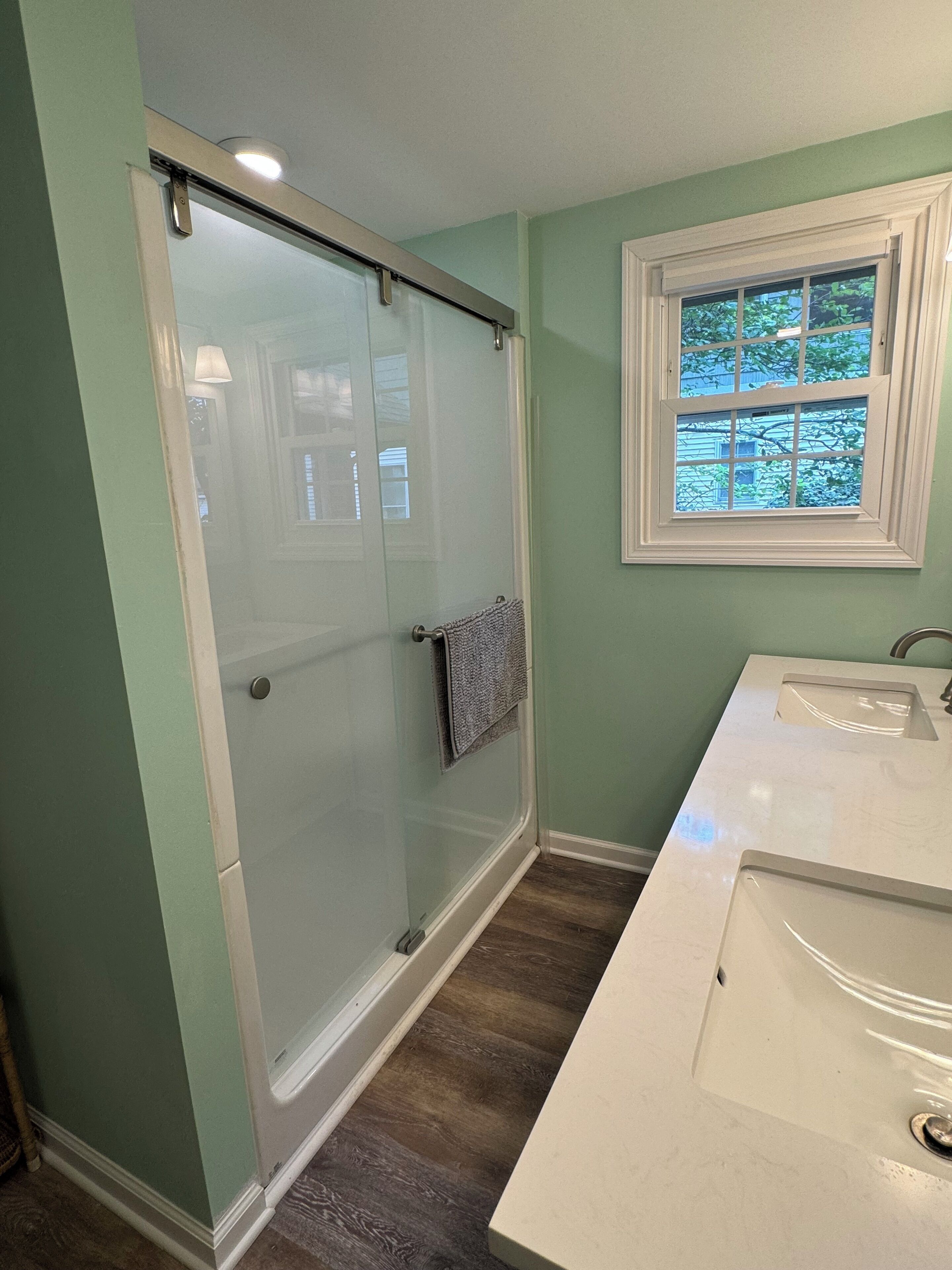 Shower, towels, toilet paper
