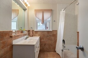 Shower, towels, soap, shampoo