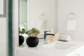 Shower, hair dryer, towels - Skyline Panorama | 2BR LoHi Loft | Garage + Dog-Friendly (Denver)