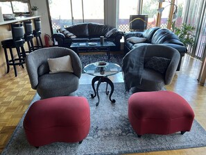 Smart TV, fireplace, video games, DVD player