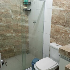 Shower, bidet, towels, soap