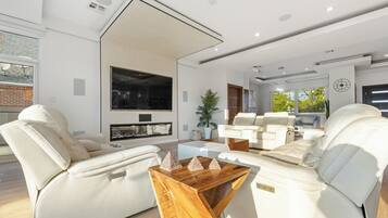 Smart TV, fireplace, video games, computer monitors