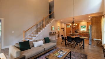 Smart TV, fireplace, DVD player, books