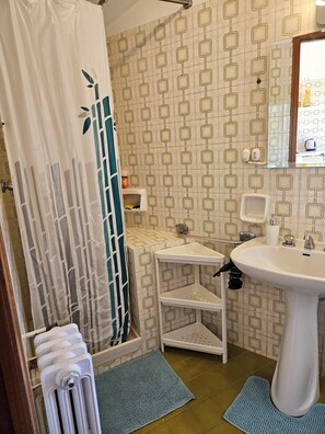 Douche, sèche-cheveux, bidet, serviettes fournies