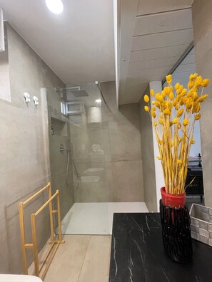 Shower, hair dryer, bidet, soap
