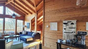 Smart TV, fireplace, video games, DVD player