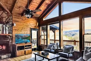 Smart TV, fireplace, video games, DVD player