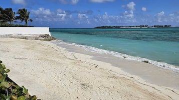 On the beach, sun loungers, beach towels
