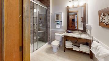 Regadera, secadora de cabello, toallas