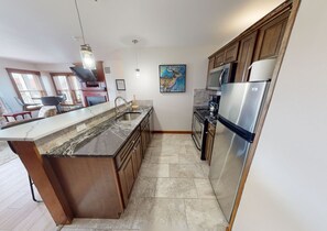 Fridge, microwave, oven, dishwasher