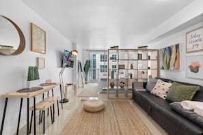 Luxury Studio, 1 Bedroom, City View | Living area | 50-inch Smart TV with cable channels, foosball - Modern Condos Available in Brickell (Miami)