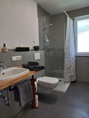 Shower, towels, soap, toilet paper - Gemütliche Ferienwohnung im Odenwald mit Großem Balkon (Lindenfels)