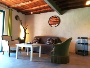 TV, fireplace, DVD player - Apartment 'Mas La Rainette Chez Raphael' with Mountain View, Shared Pool and Wi-Fi (Val-d'Aigoual)