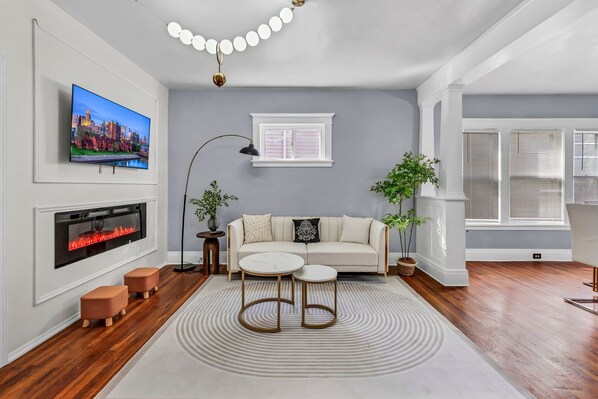 Smart TV, fireplace, video games, table football
