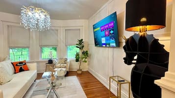 Smart TV, fireplace, video games, foosball