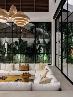 Family Villa, Patio, Pool View | Living area