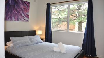 2 bedrooms, iron/ironing board, travel cot, bed sheets