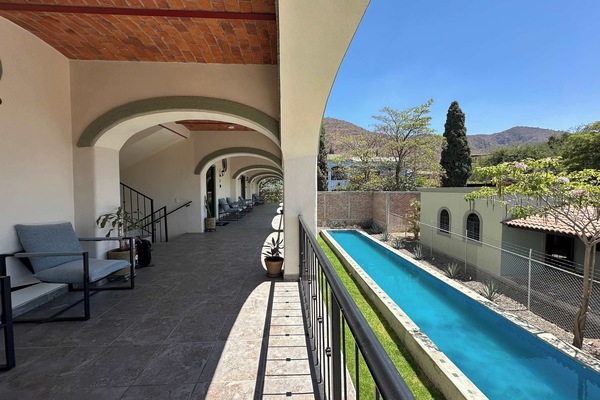 View of second floor and our pool