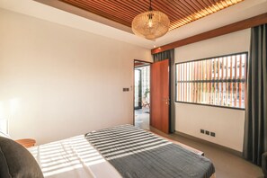 Villa, 2 Schlafzimmer, Poolblick | 2 Schlafzimmer, Bettwäsche aus ägyptischer Baumwolle