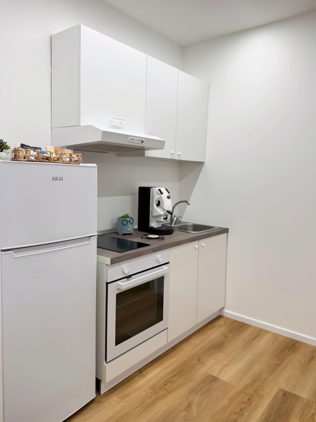 Fridge, oven, stovetop, coffee/tea maker