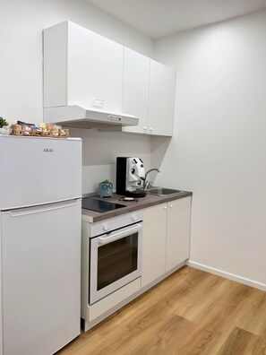 Frigorífico, horno, placa de cocina y cafetera o tetera