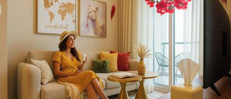 Deluxe Apartment, 1 Bedroom, Balcony, Lake View | Living area