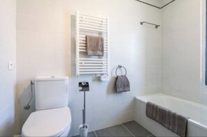 Hair dryer, towels, toilet paper