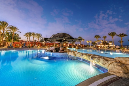 3 outdoor pools, open 8:00 AM to 6:00 PM, pool umbrellas, sun loungers. Swisstouch Oriental Resort Marsa Alam