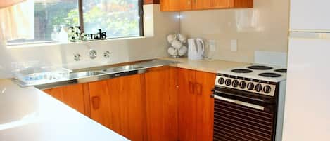 Fridge, microwave, oven, toaster