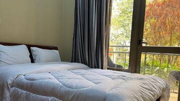 1 bedroom, blackout drapes, iron/ironing board